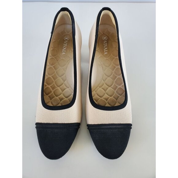 Vivaia Julie Pro Womens Chic Retro Round Toe Beige & Black Heels Size 40 US 9 - Picture 2 of 15